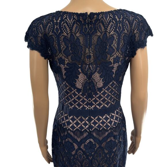 Tadashi Shoji Midnight Blue Brogan Nude Lace Cocktail Dress - Picture 9 of 11